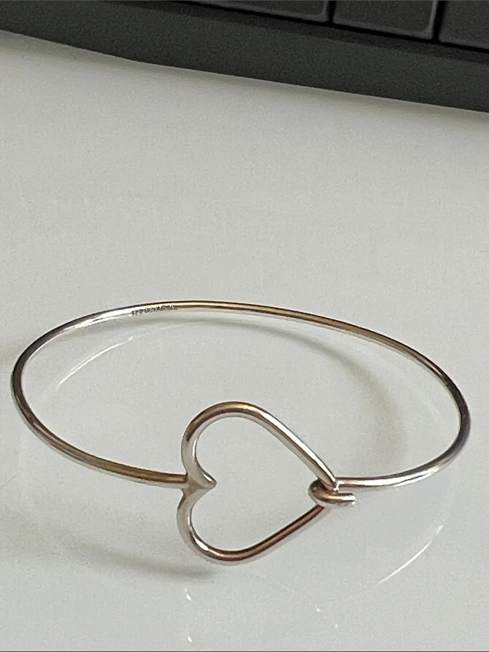 Delicate Silver Heart Open hook Bangle Bracelet for Women